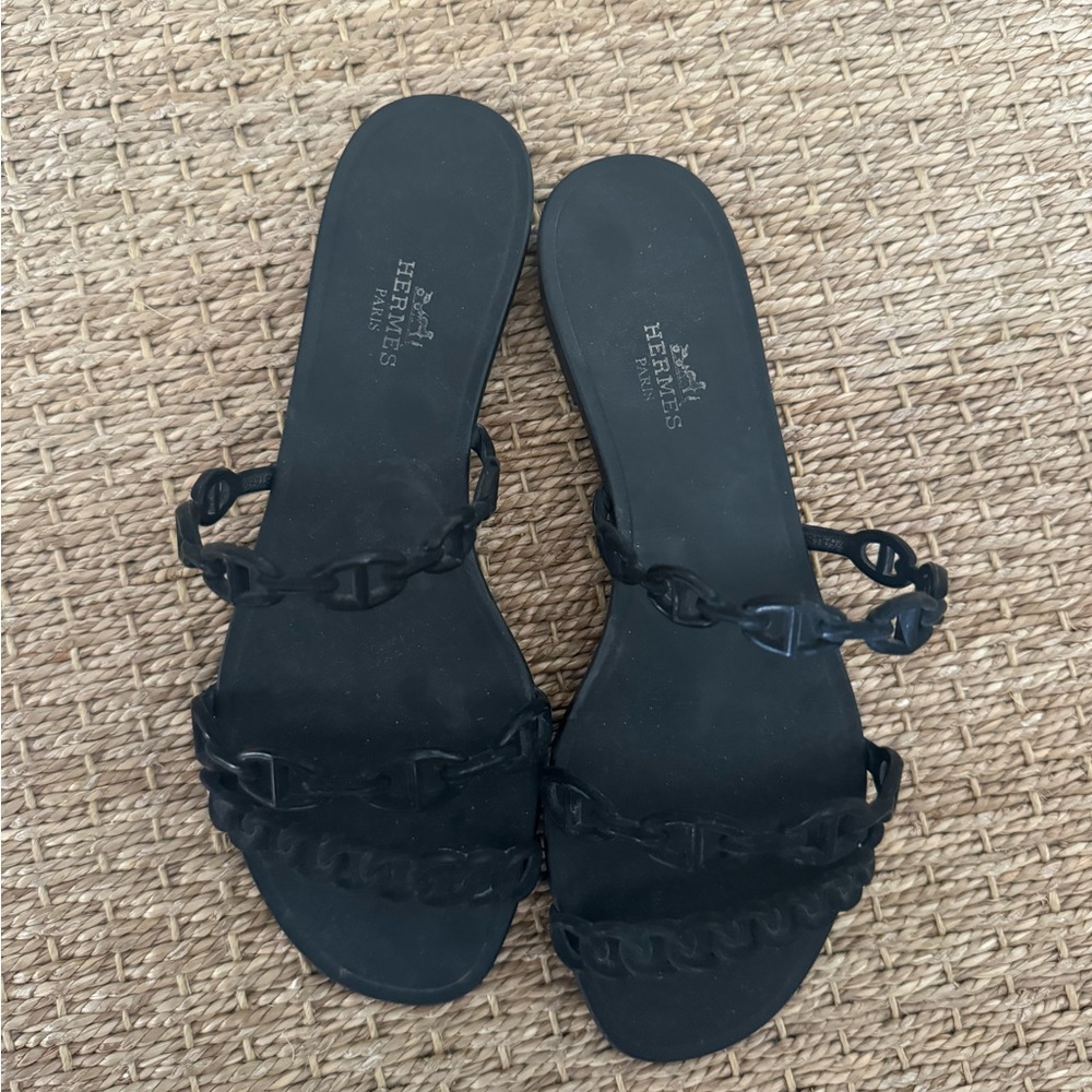 Hermes black rubber slides. Size 38 worn once.